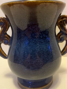 Blue and Brown Ceramic Decorative Vase with Handles